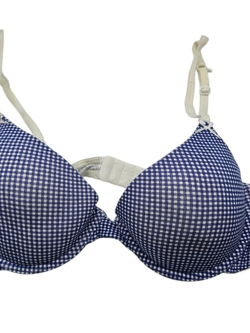 Vintage Y2K faded Glory Sz 36C T Shirt Bra Blue Gingham Plaid Print